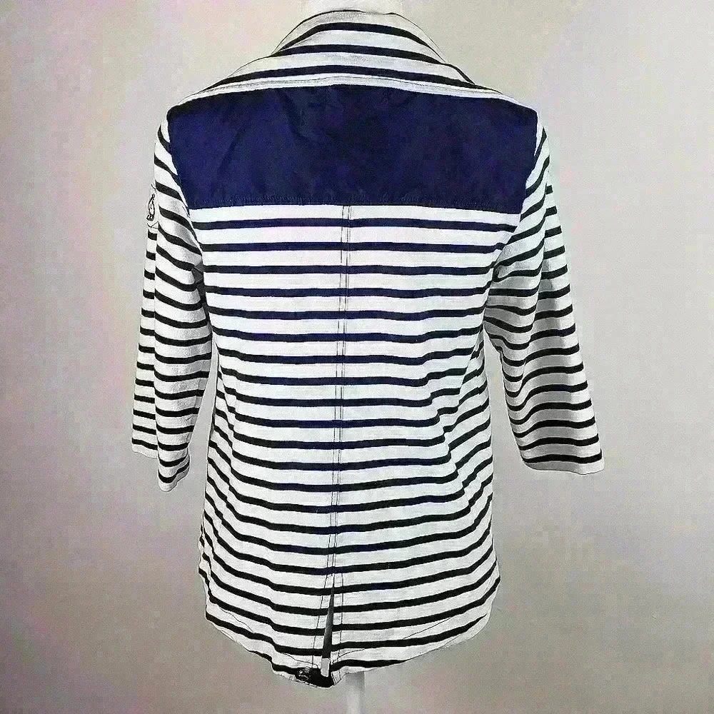 Lauren Ralph Lauren Active Jacket Navy White Stripes 3/4 Sleeves Cotton Size S - Picture 11 of 16